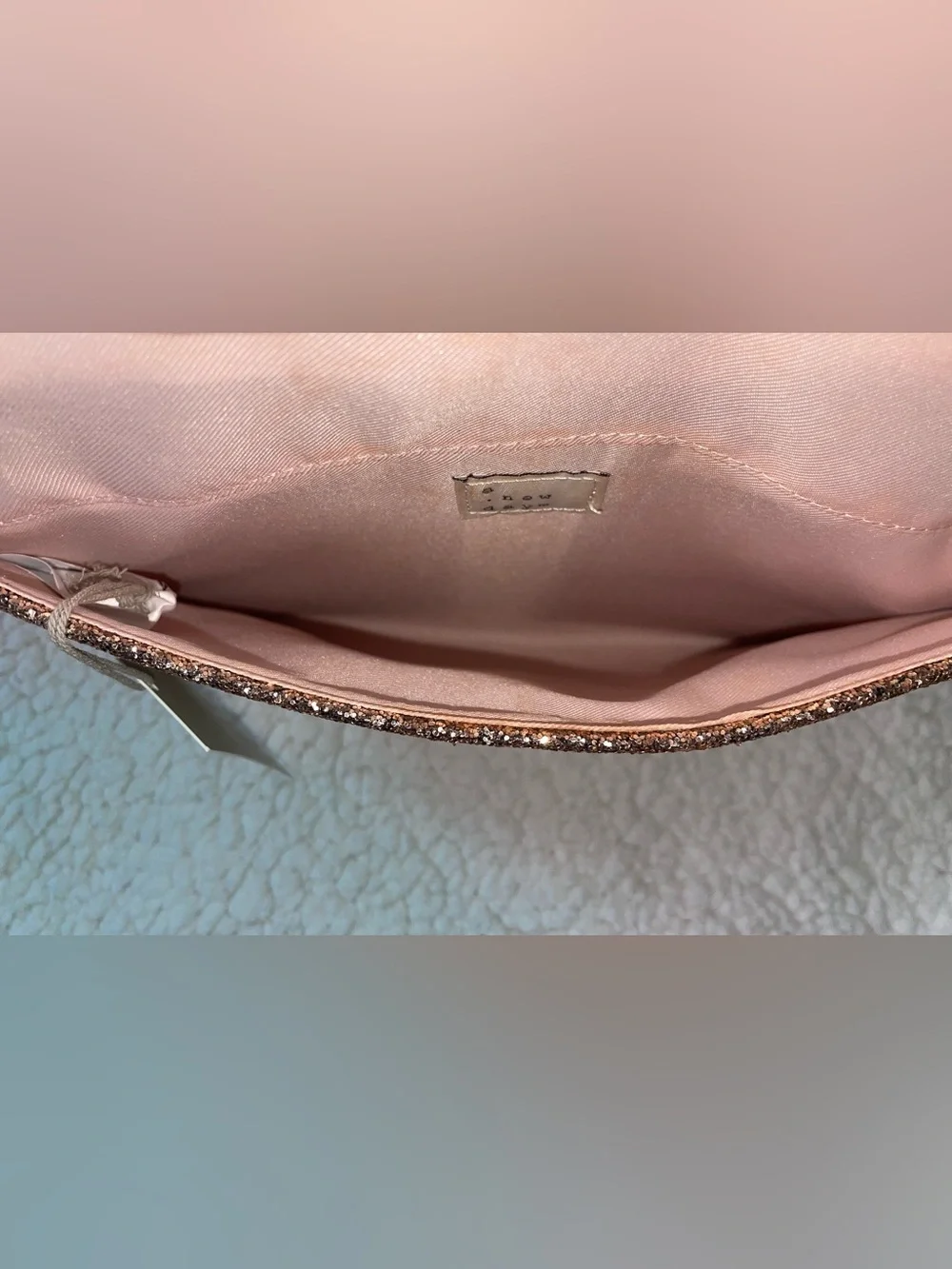 a new day Glitter Envelope Clutch - Rose Gold with Pink Trim